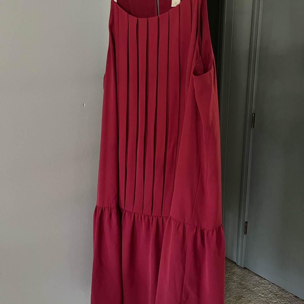 LOFT Burgundy Pleated Maxi Dress XL
